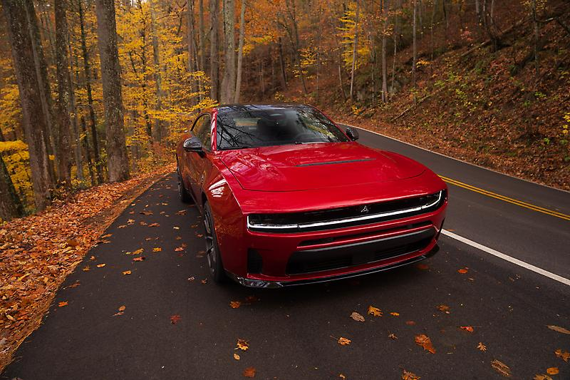 2027 Dodge Charger on the road in Autumn
